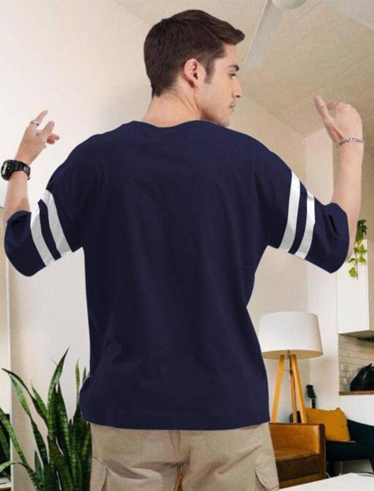 Men Striped Round Neck Polycotton Red T-Shirt - Image 4