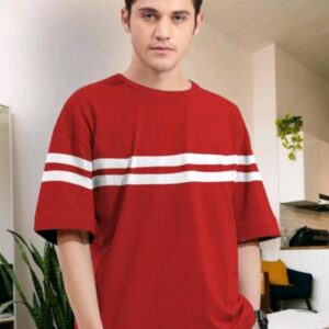 Men Striped Round Neck Polycotton Red T-Shirt
