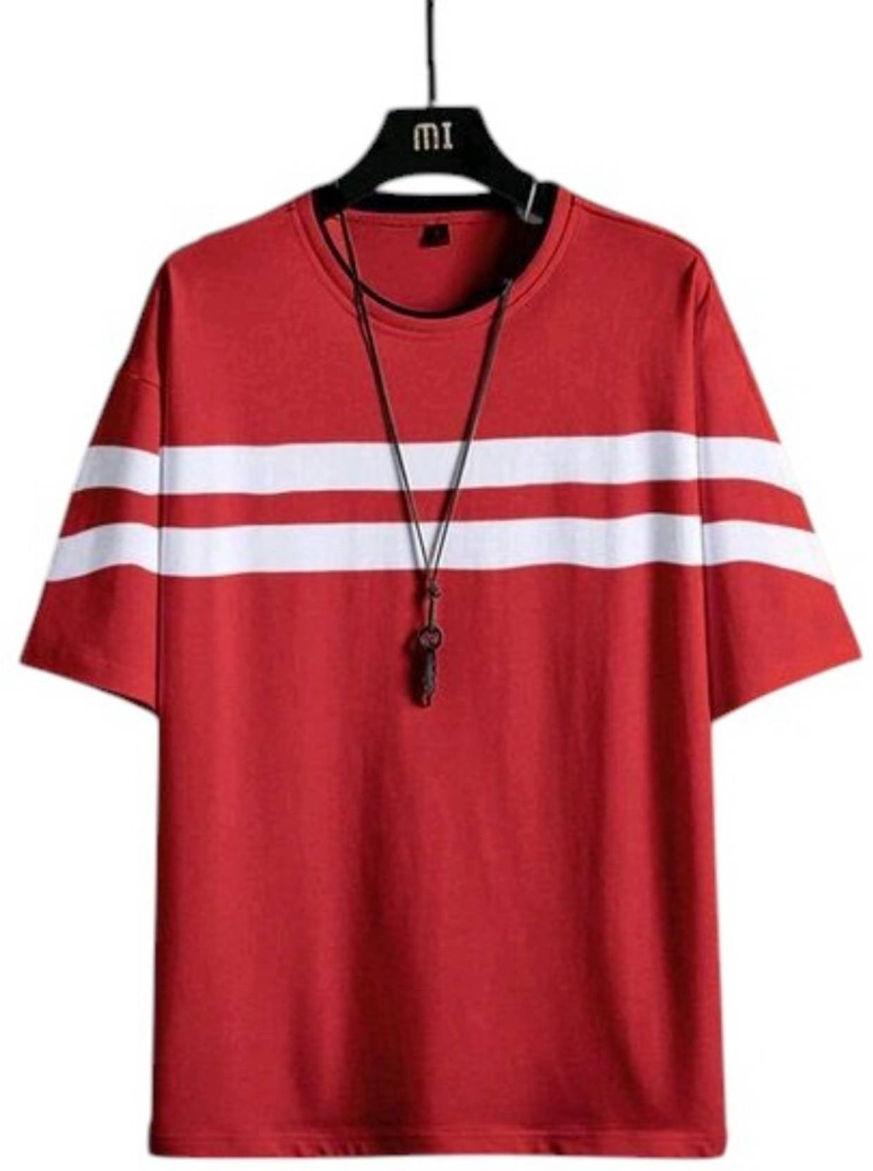 Men Striped Round Neck Polycotton Red T-Shirt - Image 3